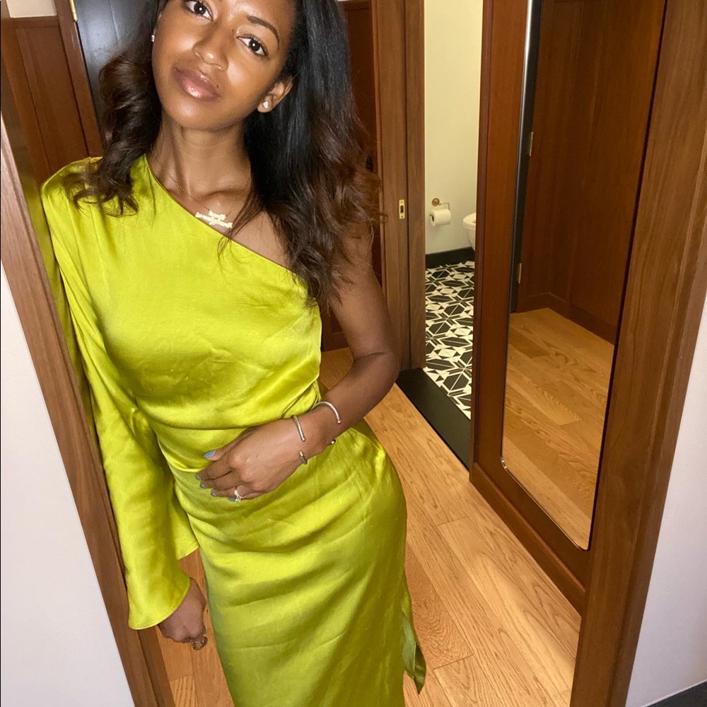 Zara one sleeve gown in chartreuse. Size S.